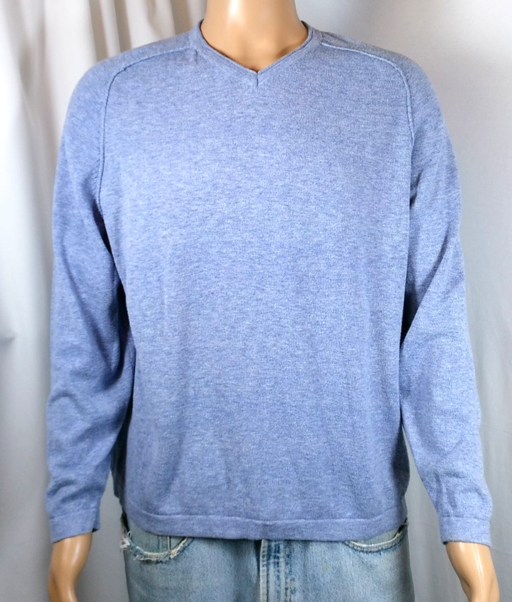 VTG Weatherproof L Cotton Sweater Mens V Neck Pullover Heathered Knit Coastal